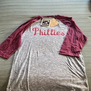 Majestic Gray and Maroon Schmidt Phillies Men's Shirt 3 quarter sleeves.